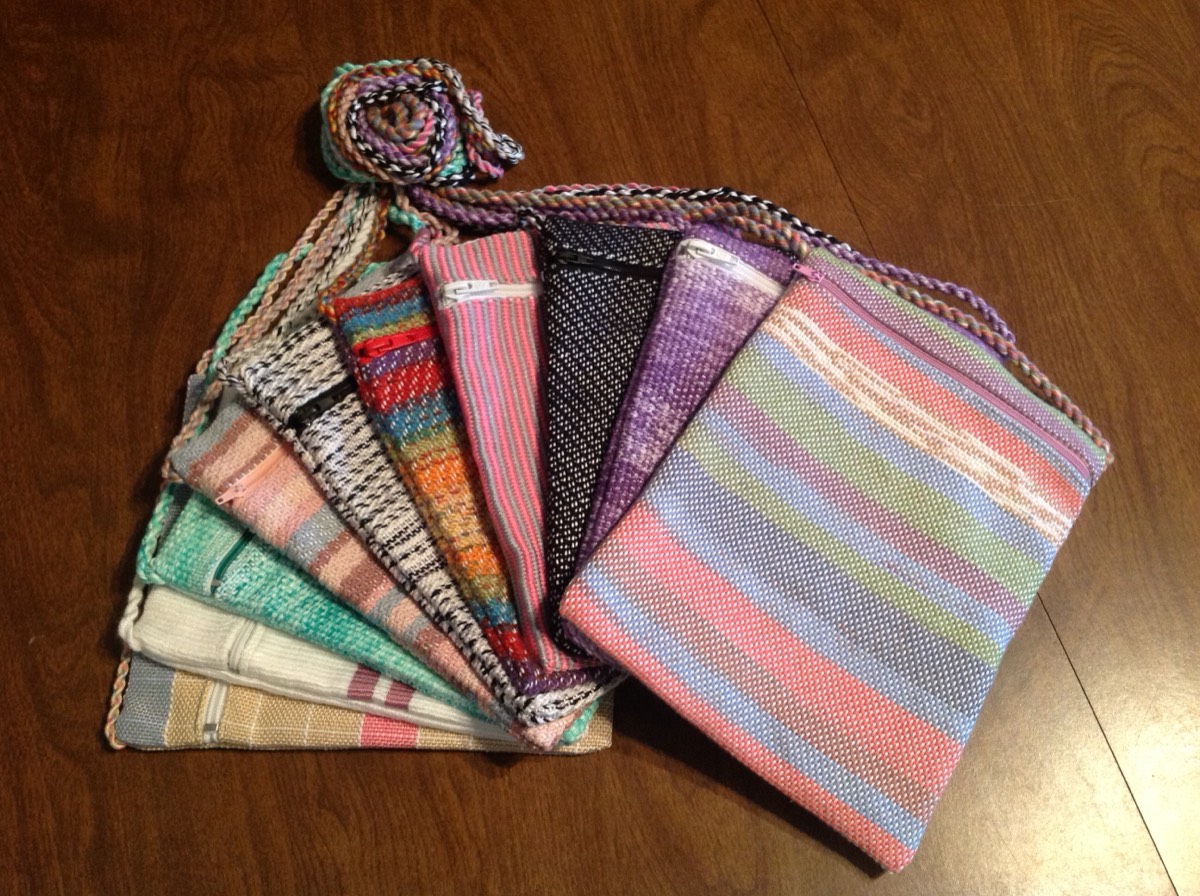 Colorful hand-woven purses fanned out